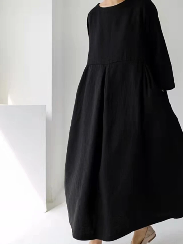 Women's Casual Dress Cotton Dress Swing Dress Maxi Long Dress Cotton Casual Outdoor Winter Dress Holiday Crew Neck Ruched Pocket Long Sleeve Summer Spring Fall 2023 Loose Fit Black Dark Green Brown 6 Women's Casual Dress Cotton Dress Swing Dress Maxi Long Dress Cotton Casual Outdoor Winter Dress Holiday Crew Neck Ruched Pocket Long Sleeve Summer Spring Fall 2023 Loose Fit Black Dark Green Brown - Image 6