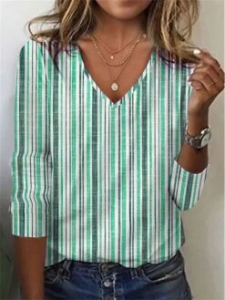 Women's T Shirt Tee Yellow Light Green Blue Striped Print Long Sleeve Daily Weekend Basic V Neck Regular Fit Painting Fall & Winter 12 Women's T Shirt Tee Yellow Light Green Blue Striped Print Long Sleeve Daily Weekend Basic V Neck Regular Fit Painting Fall & Winter -Cheap Plus Fit Dress Store brgxhf1689312501284