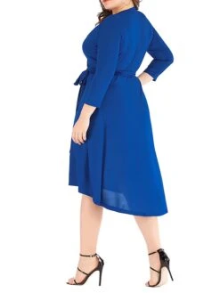 Women‘s Plus Size Curve Work Dress Semi Formal Dress Wrap Dress Fashion Midi Dress Lace Up V Neck Long Sleeve Plain Regular Fit Black Blue Spring Fall XL XXL 3XL 4XL 5XL -Cheap Plus Fit Dress Store brnshi1691402328546