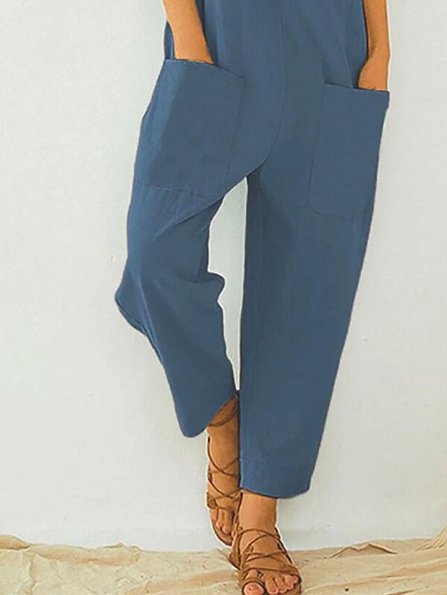 One Piece Jumpsuits For Women Utility Overall Button Patch Pocket Solid Color Crew Neck Streetwear Daily Vacation Regular Fit Sleeveless Army Green Blue Apricot S M L Summer Fall 5 One Piece Jumpsuits For Women Utility Overall Button Patch Pocket Solid Color Crew Neck Streetwear Daily Vacation Regular Fit Sleeveless Army Green Blue Apricot S M L Summer Fall - Image 5