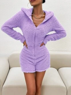 Women's Romper Zipper Solid Color Hooded Holiday Home Daily Slim Long Sleeve Black Purple Green S M L Fall -Cheap Plus Fit Dress Store bsgpyz1695368074443