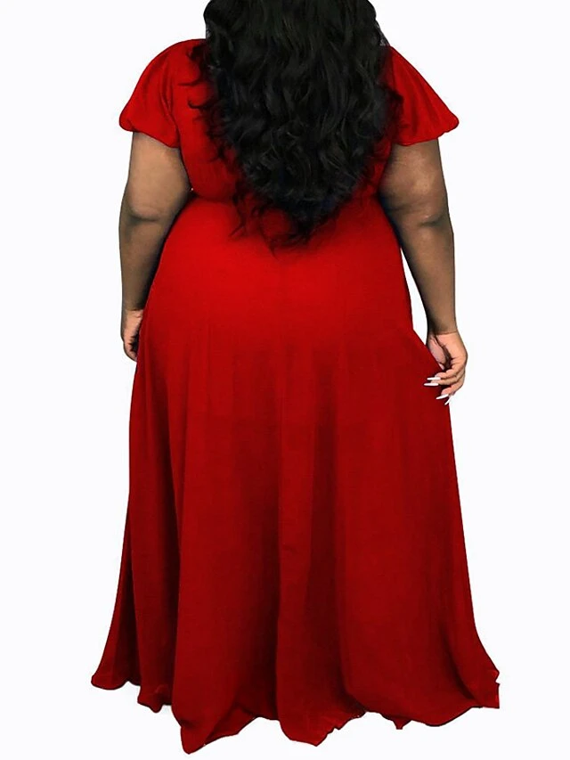 Women‘s Plus Size Curve Holiday Dress Solid Color V Neck Short Sleeve Spring Summer Casual Maxi Long Dress Daily Vacation Dress 4 Women‘s Plus Size Curve Holiday Dress Solid Color V Neck Short Sleeve Spring Summer Casual Maxi Long Dress Daily Vacation Dress - Image 4
