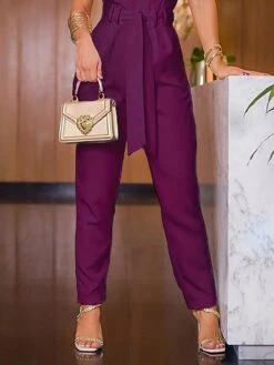 Women's Jumpsuit Lace Up Solid Color V Neck Active Daily Vacation Slim Sleeveless Purple S M L Fall 5 Women's Jumpsuit Lace Up Solid Color V Neck Active Daily Vacation Slim Sleeveless Purple S M L Fall -Cheap Plus Fit Dress Store bsnqbm1697766345126