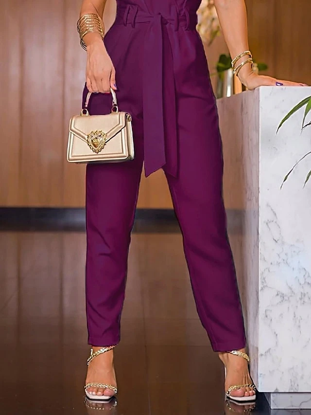 Women's Jumpsuit Lace Up Solid Color V Neck Active Daily Vacation Slim Sleeveless Purple S M L Fall 3 Women's Jumpsuit Lace Up Solid Color V Neck Active Daily Vacation Slim Sleeveless Purple S M L Fall - Image 3