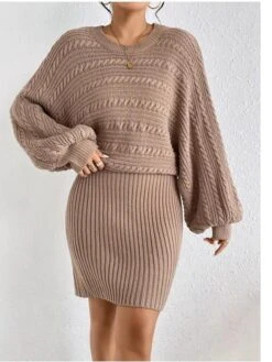 Women's Two Piece Dress Set Casual Dress Sheath Dress Outdoor Daily Fashion Streetwear Ruched Midi Dress Crew Neck Long Sleeve Plain Loose Fit Black White Wine Fall Winter One-Size