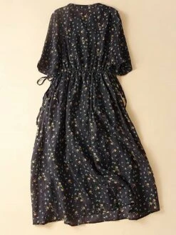 Women's Casual Dress Cotton Linen Dress A Line Dress Midi Dress Linen / Cotton Blend Basic Classic Outdoor Daily Vacation Split Neck Button Pocket 3/4 Length Sleeve Spring Fall Autumn 2023 Loose Fit -Cheap Plus Fit Dress Store bsqfsq1693967793584