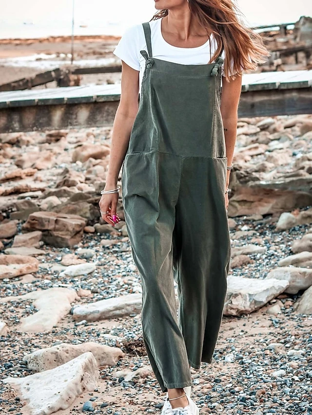 Women's Overall Utility Patch Pocket Solid Color Square Neck Streetwear Street Daily Regular Fit Sleeveless Pink Army Green Blue S M L Summer Fall 1 Women's Overall Utility Patch Pocket Solid Color Square Neck Streetwear Street Daily Regular Fit Sleeveless Pink Army Green Blue S M L Summer Fall