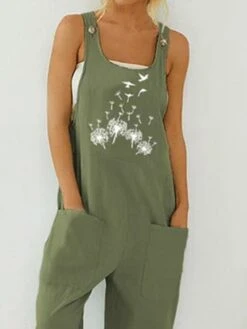 Jumpsuits For Women Summer Overall Bib Utility Patch Pocket Print Floral U Neck Streetwear Street Daily Regular Fit Sleeveless Army Green Blue S M L -Cheap Plus Fit Dress Store bsxnoo1678258929953