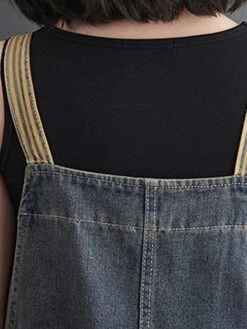 Women‘s Jumpsuit Pocket Print Animal Denim Square Neck Active Street Daily Loose Fit Sleeveless Blue M L XL Fall -Cheap Plus Fit Dress Store btexoi1693532827515