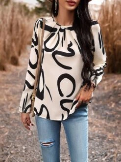 Women's Black Red Blue USA Drawstring Long Sleeve Work Print Boat Neck Form Fit Portrait Fleece Lined Lantern Sleeve Spring & Summer