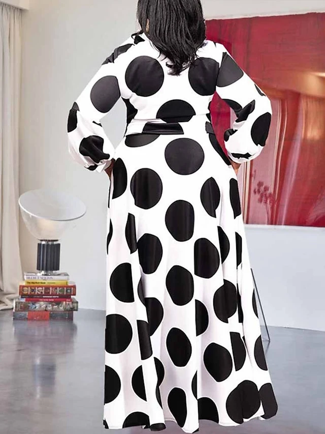 Women's Plus Size Work Dress Swing Dress Black Dress Fashion Long Dress Maxi Dress Lace Up Print High Neck Long Sleeve Polka Dot Loose Fit Black Spring Fall L XL XXL 3XL 4XL 3 Women's Plus Size Work Dress Swing Dress Black Dress Fashion Long Dress Maxi Dress Lace Up Print High Neck Long Sleeve Polka Dot Loose Fit Black Spring Fall L XL XXL 3XL 4XL - Image 3