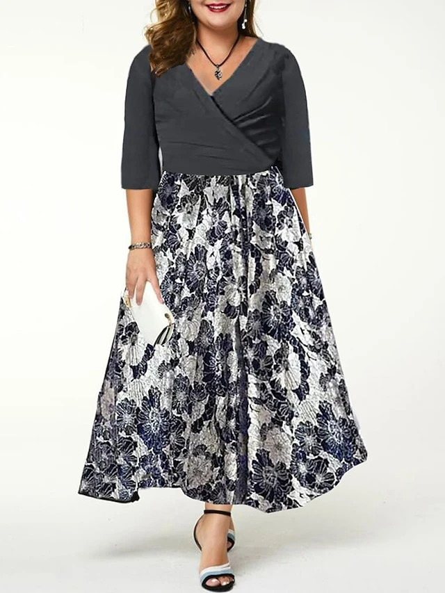Women‘s Plus Size Curve Casual Dress Sheath Dress A Line Dress Floral Long Dress Maxi Dress Half Sleeve Patchwork Print Crew Neck Fashion Daily Black White Spring Summer L XL XXL 3XL 2 Women‘s Plus Size Curve Casual Dress Sheath Dress A Line Dress Floral Long Dress Maxi Dress Half Sleeve Patchwork Print Crew Neck Fashion Daily Black White Spring Summer L XL XXL 3XL - Image 2