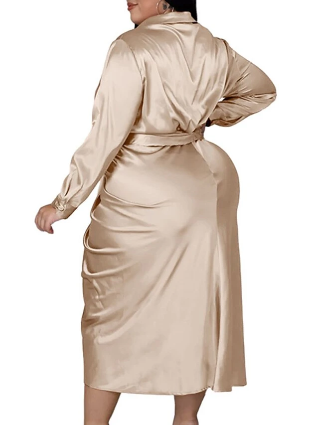 Women‘s Plus Size Curve Flattering Dresses Elegant Apple Shaped Dress Wedding Guest Work Dress Pure Color Shirt Collar Long Sleeve Fall Winter Work Midi Dress Going Out Work Dress Shirt Dress 2 Women‘s Plus Size Curve Flattering Dresses Elegant Apple Shaped Dress Wedding Guest Work Dress Pure Color Shirt Collar Long Sleeve Fall Winter Work Midi Dress Going Out Work Dress Shirt Dress - Image 2