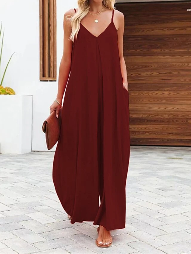 Women's Jumpsuit Backless Pocket Solid Color V Neck Streetwear Daily Vacation Regular Fit Spaghetti Strap Black Light Green Army Green S M L Spring 7 Women's Jumpsuit Backless Pocket Solid Color V Neck Streetwear Daily Vacation Regular Fit Spaghetti Strap Black Light Green Army Green S M L Spring - Image 7