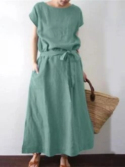 Women's Casual Dress Cotton Linen Dress Swing Dress Maxi Long Dress Cotton Blend Casual Boho Outdoor Daily Holiday Boat Neck Lace Up Pocket Short Sleeve Summer Spring 2023 Loose Fit Black Green Dark 7 Women's Casual Dress Cotton Linen Dress Swing Dress Maxi Long Dress Cotton Blend Casual Boho Outdoor Daily Holiday Boat Neck Lace Up Pocket Short Sleeve Summer Spring 2023 Loose Fit Black Green Dark -Cheap Plus Fit Dress Store bvkiwm1654592535751