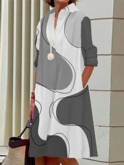 Women's Shirt Dress Casual Dress Midi Dress Outdoor Office Daily Polyester Fashion Modern Shirt Collar Button Pocket Long Sleeve Summer Spring Fall 2023 Loose Fit Black White Yellow Ombre S M L XL 2XL -Cheap Plus Fit Dress Store bvpvuy1690436524458