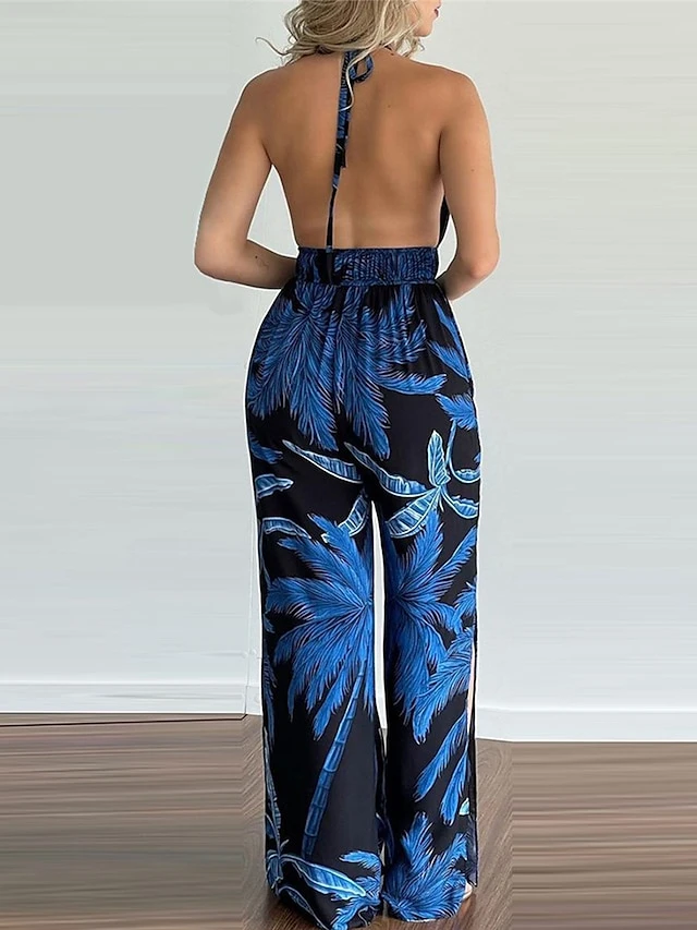 Women's Jumpsuit Backless High Waist Floral Halter Streetwear Street Cocktail Party Regular Fit Sleeveless Black Yellow Blue S M L Summer 7 Women's Jumpsuit Backless High Waist Floral Halter Streetwear Street Cocktail Party Regular Fit Sleeveless Black Yellow Blue S M L Summer - Image 7