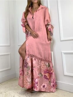 Women's Shirt Dress Casual Dress Shift Dress Long Dress Maxi Dress White Yellow Pink 3/4 Length Sleeve Floral Split Summer Spring Shirt Collar Fashion Loose Fit 2023 S M L XL 2XL 3XL 4XL 8 Women's Shirt Dress Casual Dress Shift Dress Long Dress Maxi Dress White Yellow Pink 3/4 Length Sleeve Floral Split Summer Spring Shirt Collar Fashion Loose Fit 2023 S M L XL 2XL 3XL 4XL -Cheap Plus Fit Dress Store bvypac1672050943205