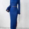 Women's Two Piece Dress Set Skirt Set Swing Dress Home Christmas Punk Work Lace Up Patchwork Long Dress Maxi Dress Crew Neck Long Sleeve Color Block Rainbow Slim Blue Fall Winter S M L XL