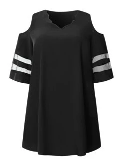 Women‘s Plus Size Curve Holiday Dress Solid Color V Neck Ruched Short Sleeve Fall Spring Basic Casual Short Mini Dress Daily Back To School Dress Print -Cheap Plus Fit Dress Store bwgryf1660738636338