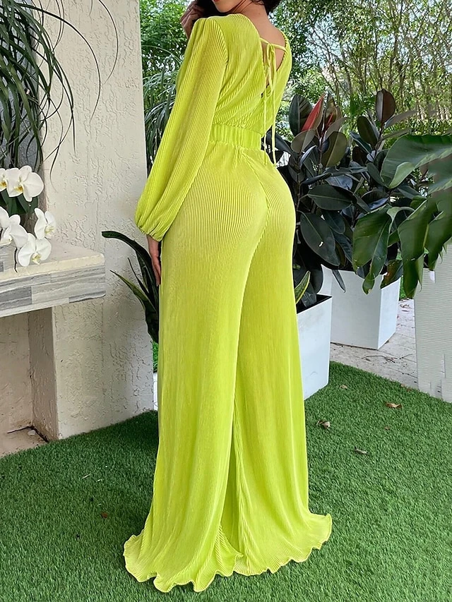 Women's Jumpsuit Criss Cross Solid Color V Neck Streetwear Street Daily Regular Fit Long Sleeve Fuchsia Green S M L Fall 7 Women's Jumpsuit Criss Cross Solid Color V Neck Streetwear Street Daily Regular Fit Long Sleeve Fuchsia Green S M L Fall - Image 7