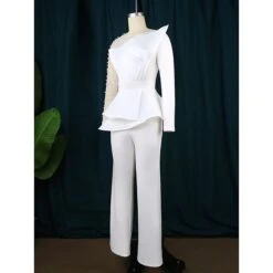 Women's Jumpsuit Solid Color One Shoulder Elegant Wedding Cocktail Party Christmas Regular Fit Long Sleeve Black White S M L Spring -Cheap Plus Fit Dress Store bwzqlt1676873583152