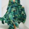 Women's Plus Size A Line Dress Floral V Neck Print Lantern Sleeve Long Sleeve Fall Spring Casual Mumu Maxi Long Dress Daily Holiday Dress