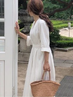 Women's Cotton Linen Dress Loose White Dress Maxi Long Dress Linen Cotton Blend Casual V Neck Puff Sleeve Tie Belt Half Sleeve Summer Spring 2022 Regular Fit Black White Pure Color S M L XL 8 Women's Cotton Linen Dress Loose White Dress Maxi Long Dress Linen Cotton Blend Casual V Neck Puff Sleeve Tie Belt Half Sleeve Summer Spring 2022 Regular Fit Black White Pure Color S M L XL -Cheap Plus Fit Dress Store bxlavu1624953457308