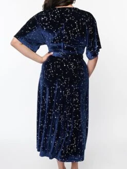 Women's Plus Size Curve Casual Dress Velvet Dress Wrap Dress Star Midi Dress Short Sleeve Lace Up Print V Neck Fashion Outdoor Navy Blue Fall Winter L XL 2XL 3XL 4XL -Cheap Plus Fit Dress Store bxzirs1697165010782