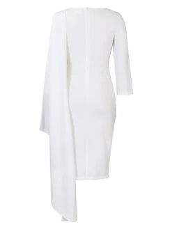 Women‘s Plus Size Curve Work Dress Bodycon Sheath Dress Solid Color Midi Dress Long Sleeve Crew Neck Fashion Outdoor White Red Fall Spring L XL XXL 3XL -Cheap Plus Fit Dress Store bymzga1676871081074