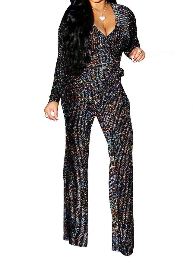 Women's Jumpsuit Sequin Solid Color V Neck Active Party Prom Regular Fit Long Sleeve Silver Copper Gold Black S M L Fall 7 Women's Jumpsuit Sequin Solid Color V Neck Active Party Prom Regular Fit Long Sleeve Silver Copper Gold Black S M L Fall - Image 7