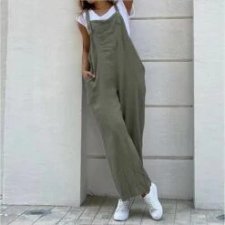 Women's Pants Trousers Overalls Trug Life Dungarees Baggy Faux Linen Black Gray Mid Waist Slouch Daily Weekend Full Length Breathable Plain S M L XL XXL