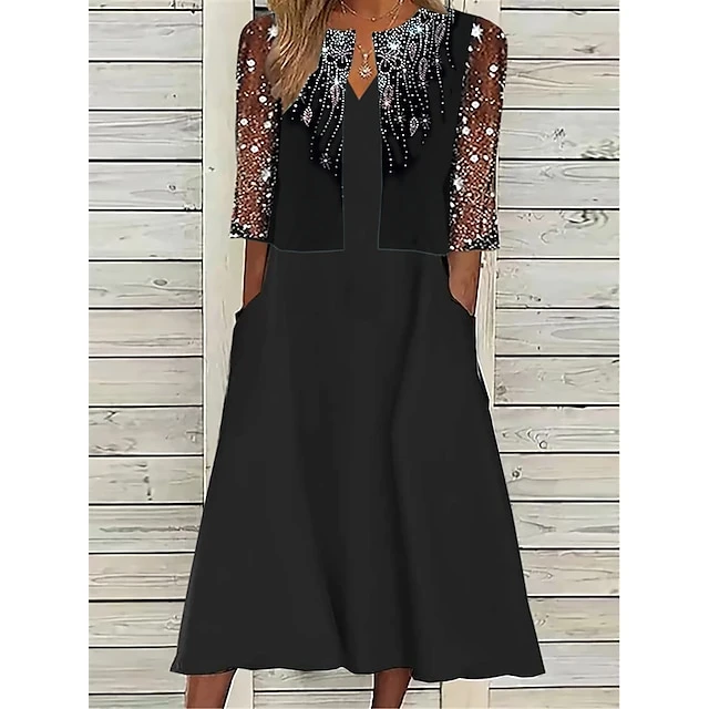 Women's Two Piece Dress Set Casual Dress Dress Set Outdoor Daily Fashion Streetwear Mesh Patchwork Midi Dress V Neck Half Sleeve Graphic Regular Fit Black Summer Spring S M L XL XXL 1 Women's Two Piece Dress Set Casual Dress Dress Set Outdoor Daily Fashion Streetwear Mesh Patchwork Midi Dress V Neck Half Sleeve Graphic Regular Fit Black Summer Spring S M L XL XXL