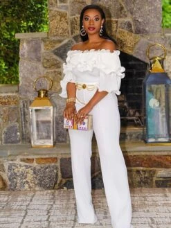 Women‘s Jumpsuit Patchwork Solid Color Off Shoulder Wedding Casual Daily Casual Daily Wear Regular Fit Short Sleeves White S M L Spring Summer -Cheap Plus Fit Dress Store casogw1664528767286