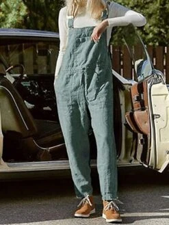 Women's Overall Bib Jumpsuit Utility Patch Pocket Solid Color Square Neck Streetwear Daily Vacation Casual Regular Fit Sleeveless Black Wine Blue S M L Summer Wide-leg Pants Vacation -Cheap Plus Fit Dress Store cazjge1684048003654