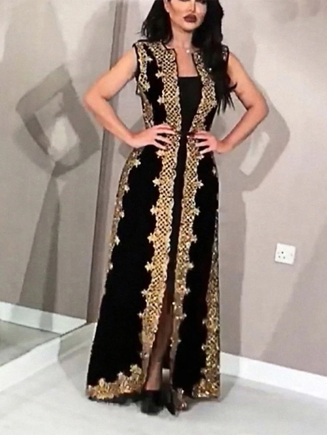 Women's Dress Set Two Piece Dress Kaftan Dress Long Dress Maxi Dress Black Sleeveless Print Embroidered Summer Spring Crew Neck Romantic 2023 S M L XL XXL 1 Women's Dress Set Two Piece Dress Kaftan Dress Long Dress Maxi Dress Black Sleeveless Print Embroidered Summer Spring Crew Neck Romantic 2023 S M L XL XXL