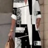 Women's Shirt Dress Casual Dress Midi Dress Outdoor Office Daily Polyester Fashion Modern Shirt Collar Button Pocket Long Sleeve Fall Winter 2023 Loose Fit Black Geometric Plaid Color Block S M L XL