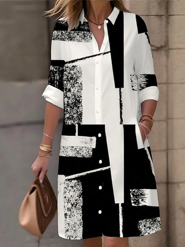 Women's Shirt Dress Casual Dress Midi Dress Outdoor Office Daily Polyester Fashion Modern Shirt Collar Button Pocket Long Sleeve Fall Winter 2023 Loose Fit Black Geometric Plaid Color Block S M L XL 1 Women's Shirt Dress Casual Dress Midi Dress Outdoor Office Daily Polyester Fashion Modern Shirt Collar Button Pocket Long Sleeve Fall Winter 2023 Loose Fit Black Geometric Plaid Color Block S M L XL