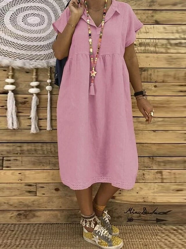 Women's Casual Dress Cotton Linen Dress A Line Dress Midi Dress Cotton Blend Basic Classic Outdoor Daily Shirt Collar Basic Short Sleeve Summer Spring 2023 Loose Fit Pink Plain S M L XL 2XL 1 Women's Casual Dress Cotton Linen Dress A Line Dress Midi Dress Cotton Blend Basic Classic Outdoor Daily Shirt Collar Basic Short Sleeve Summer Spring 2023 Loose Fit Pink Plain S M L XL 2XL