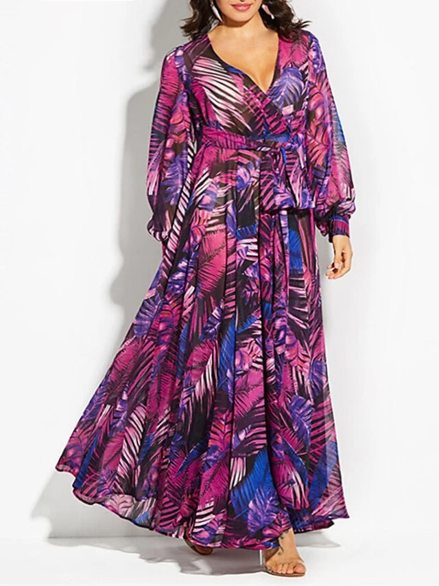 Women's Plus Size A Line Dress Floral V Neck Print Lantern Sleeve Long Sleeve Fall Spring Casual Mumu Maxi Long Dress Daily Holiday Dress 5 Women's Plus Size A Line Dress Floral V Neck Print Lantern Sleeve Long Sleeve Fall Spring Casual Mumu Maxi Long Dress Daily Holiday Dress - Image 5