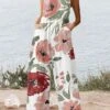 Women's Jumpsuit Pocket Floral U Neck Streetwear Daily Vacation Regular Fit Strap Pink Red Khaki S M L Summer