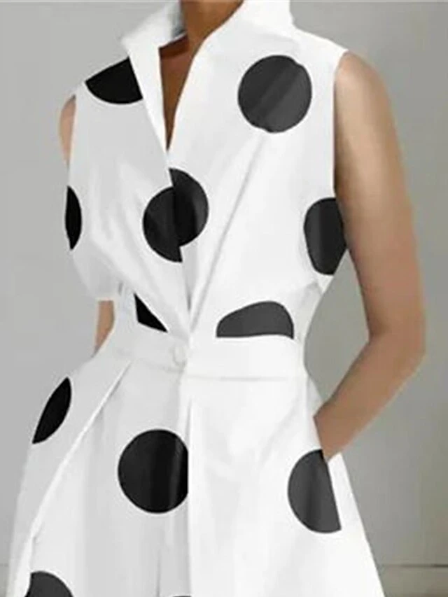 Women's Shirt Dress Casual Dress Swing Dress Maxi Long Dress Outdoor Office Daily Satin Fashion Modern Shirt Collar Button Pocket Sleeveless Summer Spring 2023 Regular Fit Black White Green Polka Dot 2 Women's Shirt Dress Casual Dress Swing Dress Maxi Long Dress Outdoor Office Daily Satin Fashion Modern Shirt Collar Button Pocket Sleeveless Summer Spring 2023 Regular Fit Black White Green Polka Dot - Image 2