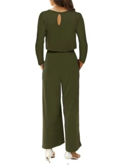 Women's Jumpsuit Pocket Solid Color Round Neck Active Daily Going Out Regular Fit Long Sleeve Black Wine Navy Blue S M L Fall -Cheap Plus Fit Dress Store cfknbc1694149792606