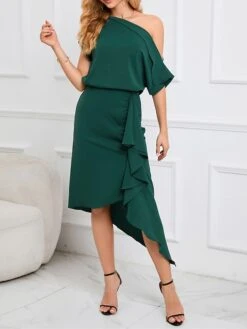 Women's Two Piece Dress Set Party Dress Skirt Set Party Outdoor Fashion Party Ruffle Asymmetrical Midi Dress Off Shoulder Half Sleeve Plain Loose Fit Green Spring Fall S M L XL XXL 10 Women's Two Piece Dress Set Party Dress Skirt Set Party Outdoor Fashion Party Ruffle Asymmetrical Midi Dress Off Shoulder Half Sleeve Plain Loose Fit Green Spring Fall S M L XL XXL -Cheap Plus Fit Dress Store cfpncb1692339649255
