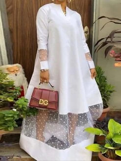 Women‘s Plus Size Curve Work Dress Floral V Neck Lace Long Sleeve Fall Winter Work Elegant Maxi Long Dress Work Work Dress Dress