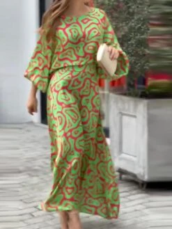 Women's Two Piece Dress Set Casual Dress Skirt Set Daily Vacation Fashion Casual Print Long Dress Maxi Dress Crew Neck Long Sleeve Floral Stripe Loose Fit White Blue Sky Blue Summer Spring S M L XL -Cheap Plus Fit Dress Store chfpho1689836908210