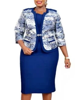 Women‘s Plus Size Curve Work Dress Leaf Crew Neck 3/4 Length Sleeve Spring Fall Stylish Work Knee Length Dress Vacation Going Out Dress -Cheap Plus Fit Dress Store chnnfj1663740850122