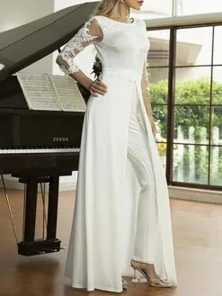 Women's Jumpsuit Lace Solid Color Crew Neck Streetwear Wedding Party Regular Fit Long Sleeve White S M L Summer 10 Women's Jumpsuit Lace Solid Color Crew Neck Streetwear Wedding Party Regular Fit Long Sleeve White S M L Summer -Cheap Plus Fit Dress Store chsvaa1681730345717