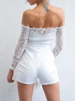 White Jumpsuit For Women Sexy Romper Lace Backless Solid Color Off Shoulder Elegant Party Street Regular Fit Long Sleeve S M L Summer -Cheap Plus Fit Dress Store chujlk1677811862704