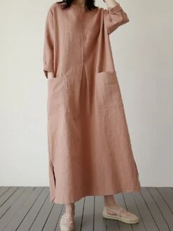 Women's Casual Dress Cotton Linen Dress Maxi Long Dress Linen / Cotton Blend Basic Classic Outdoor Daily Vacation Crew Neck Pocket Split 3/4 Length Sleeve Spring Fall Autumn 2023 Loose Fit Red Apricot 23 Women's Casual Dress Cotton Linen Dress Maxi Long Dress Linen / Cotton Blend Basic Classic Outdoor Daily Vacation Crew Neck Pocket Split 3/4 Length Sleeve Spring Fall Autumn 2023 Loose Fit Red Apricot -Cheap Plus Fit Dress Store cicgba1692872464766